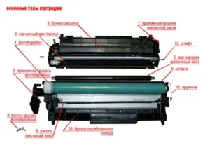 Основные узлы картриджа HP, Canon